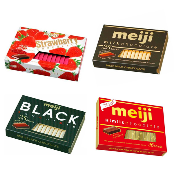 Четыре упаковки знаменитого японского шоколада от компании Меджи Meiji